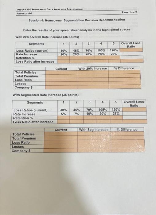 INSU 4395 INSURANCE DATA ANALYSIS APPLICATION PROJECT #4 PAGE 1 OF 2