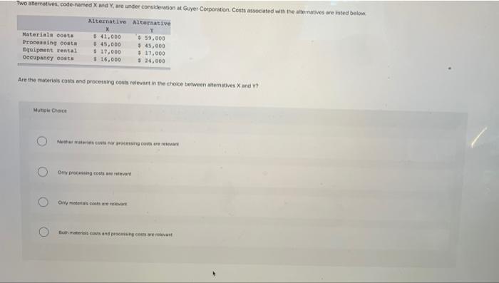 Two alternatives, code-named X and Y, are under consideration at Guyer Corporation.
