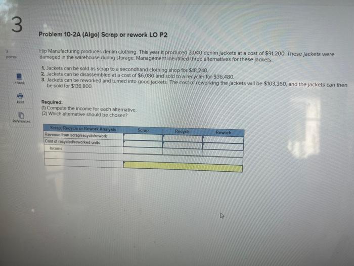 3 po 3 eBook Print References Problem 10-2A (Algo) Scrap or rework