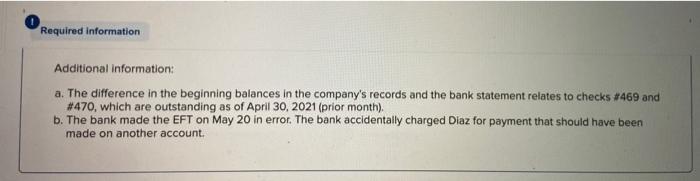 records and bank statement for the month of May for Diaz Entertainment