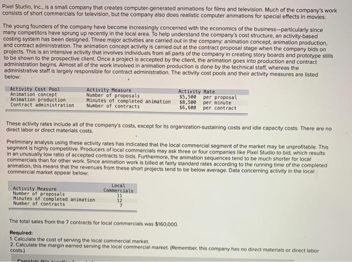 Pixel Studio, Inc., is a small company that creates computer-generated animations for