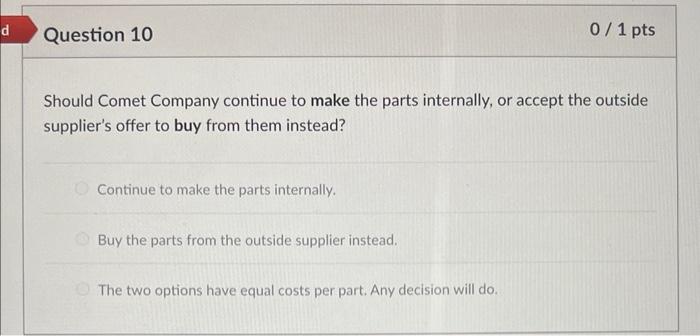 internally: Per Part Direct Material P 15 Direct Labor Variable Overhead Fixed