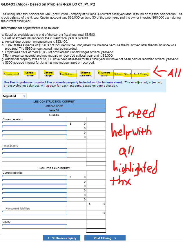 GL0403 (Algo) - Based on Problem 4-2A LO C1, P1, P2 The