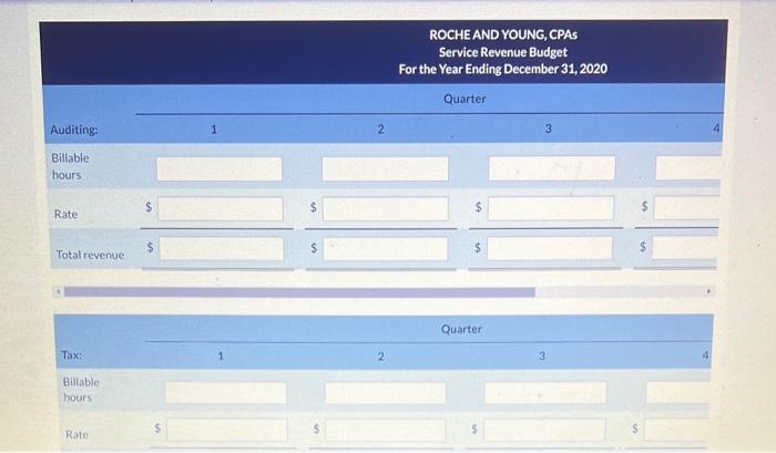 their service revenue (sales) budget for 2020. Their practice is divided into