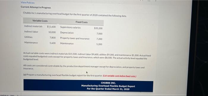 creative ain View Policies Current Attempt in Progress Chubbs Inc's manufacturing overhead