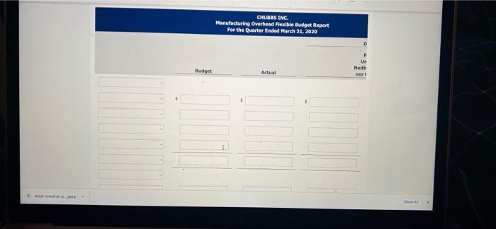 budget for the first quarter of 2020 contained the following data Variable
