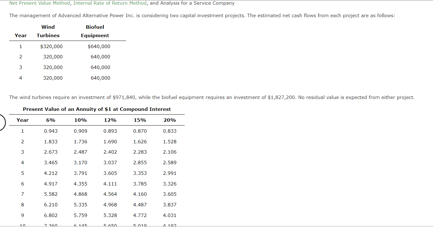 Net Present Value Method, Internal Rate of Return Method, and Analysis for