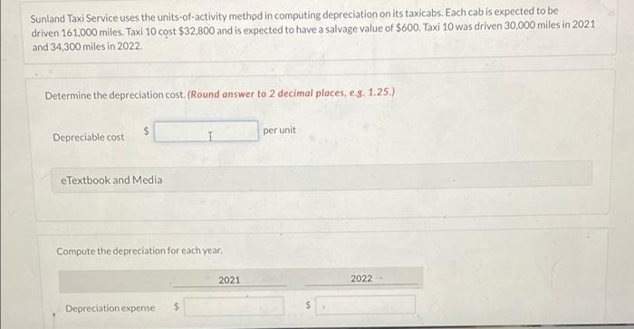 Sunland Taxi Service uses the units-of-activity method in computing depreciation on its