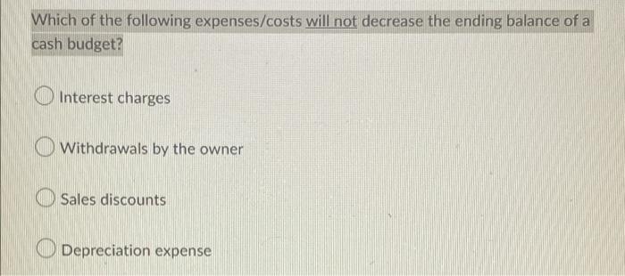 Which of the following expenses/costs will not decrease the ending balance of