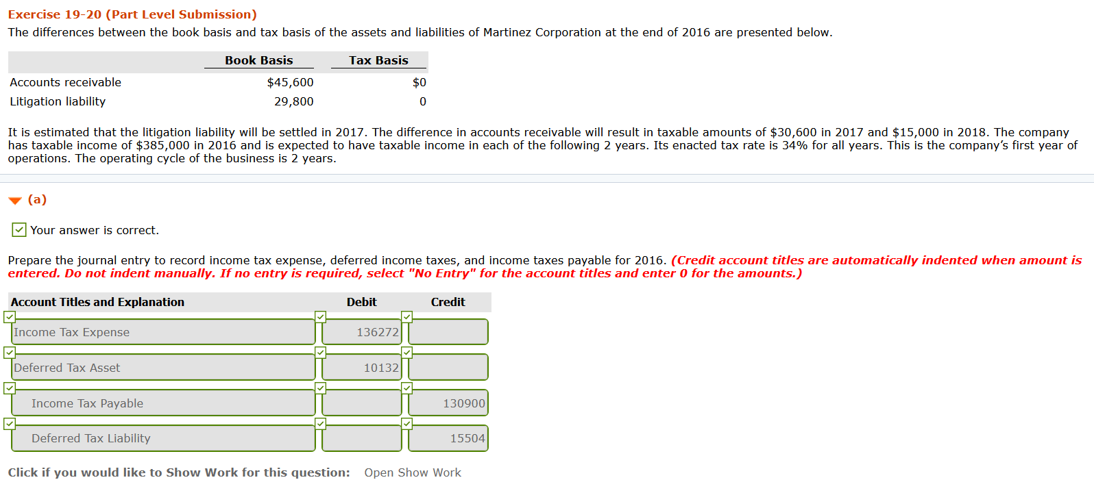 Exercise 19-20 (Part Level Submission) The differences between the book basis and