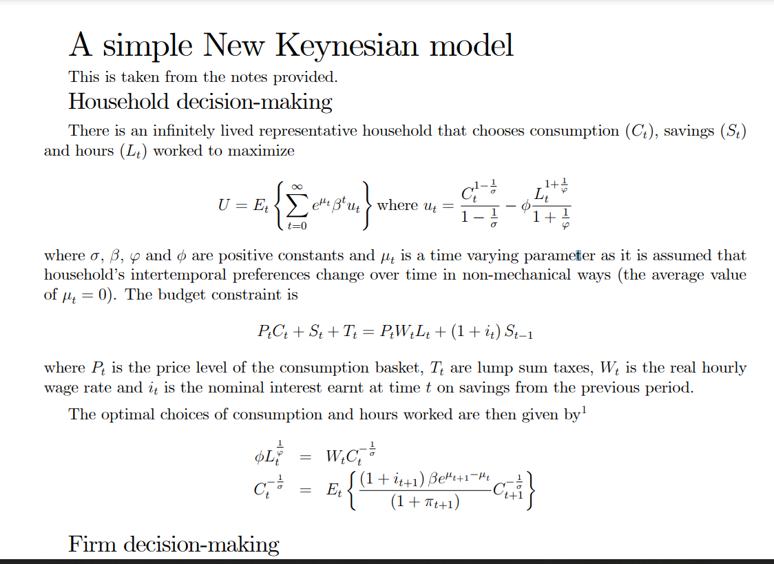 Productivity shock household demand shock mark up shock Government spending shock monetary