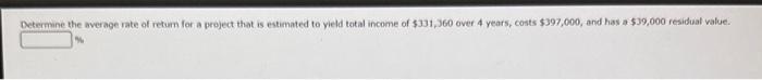Determine the average rate of return for a project that is estimated