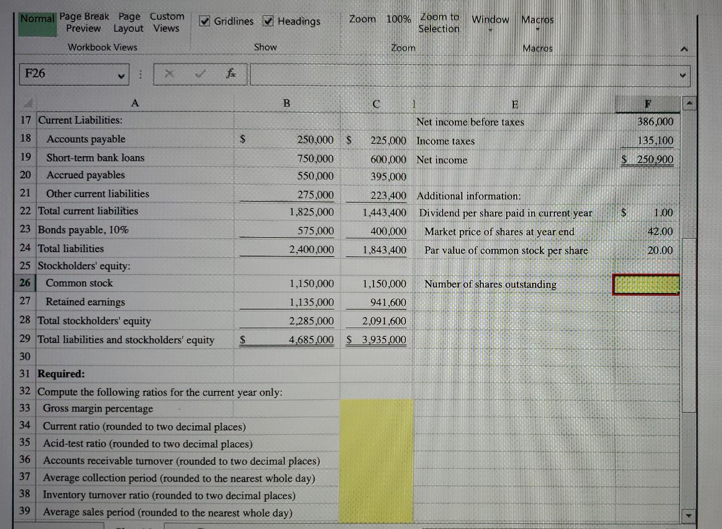 Normal Page Break Page Custom Preview Layout Views Gridlines Headings Zoom 100%