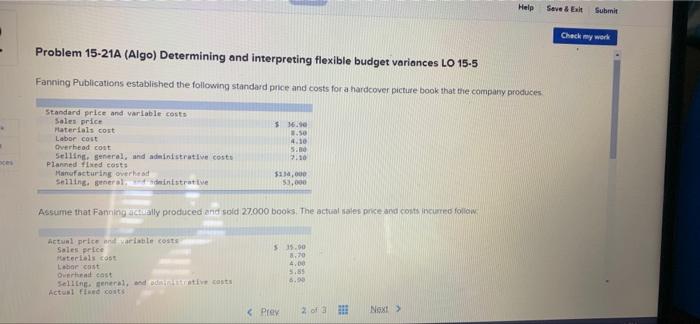 Help Save & Exit Submit Check my work Problem 15-21A (Algo) Determining