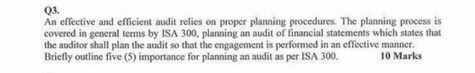 Q3. An effective and efficient audit relies on proper planning procedures. The
