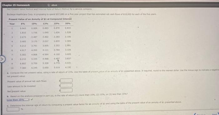 Chapter 25 Homework Nat Present Vatu Hethod and Internal Rate of Returns