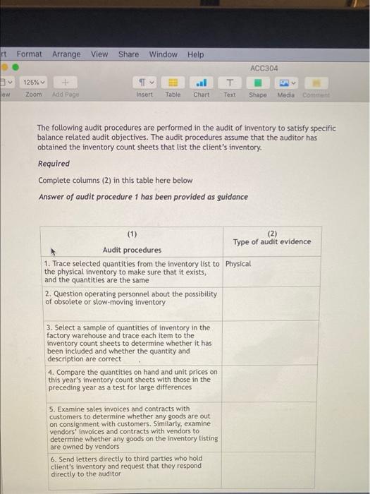 in ONLY ONE of the columns in the table below Procedure 1