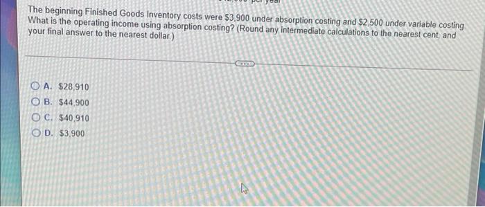 Finished Goods Inventory Units produced Units sold Sales price Direct materials Direct