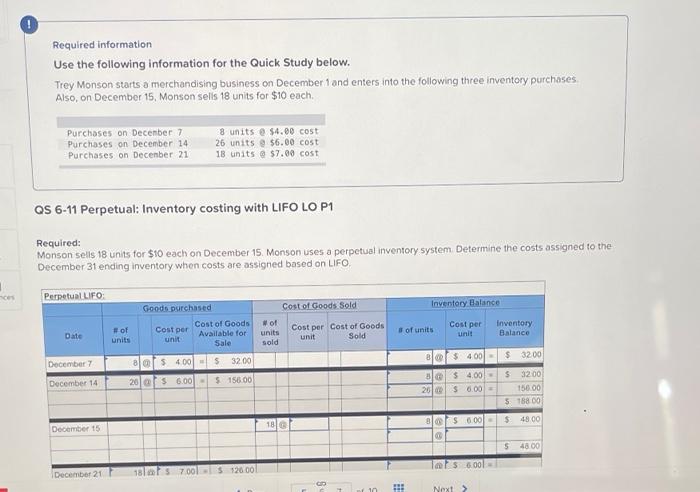 Required information Use the following information for the Quick Study below. Trey