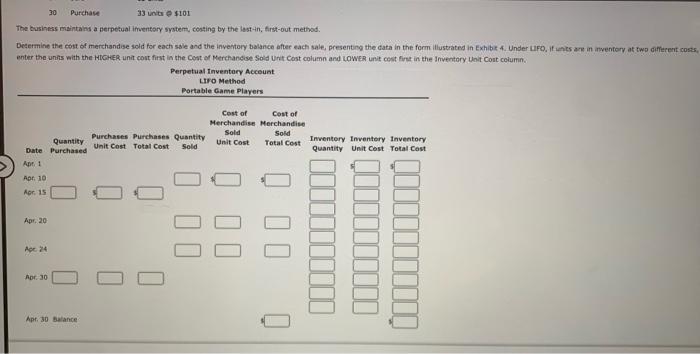 game players are as follows: 76 units $91 Apr. 1 10 Inventory