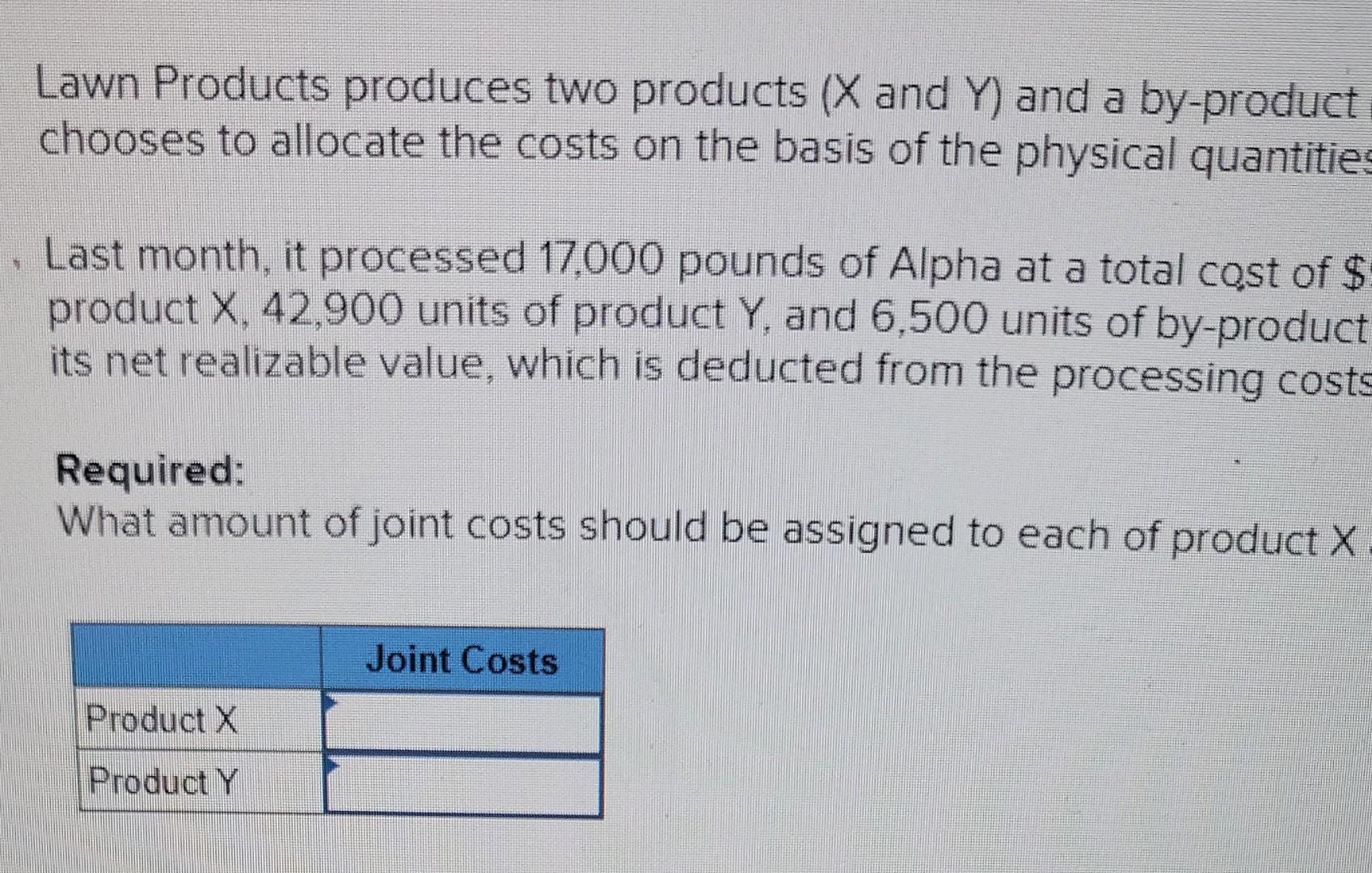 Products produces two products (X and Y) and a by-product (Z) from