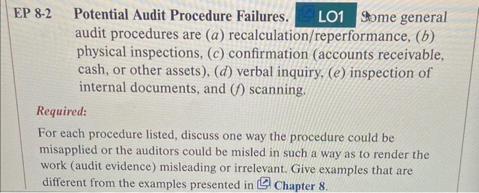 EP 8-2 Potential Audit Procedure Failures. LO1 Some general audit procedures are