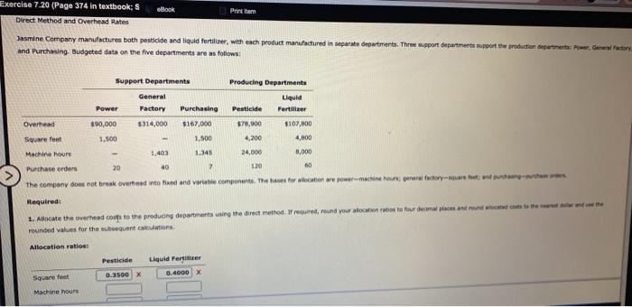 Exercise 7.20 (Page 374 in textbook; S eBook Direct Method and Overhead