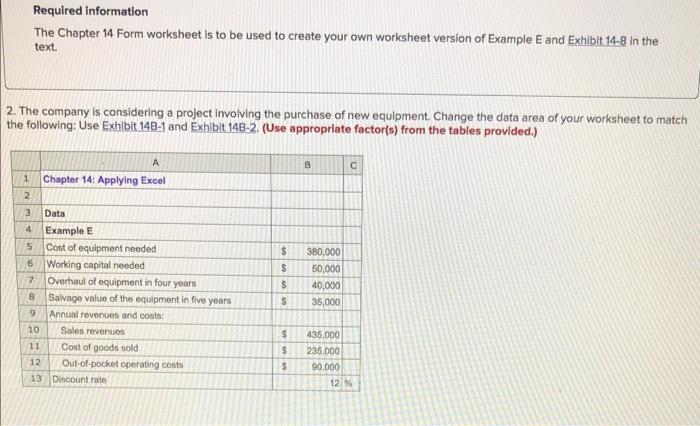 Required information The Chapter 14 Form worksheet is to be used to