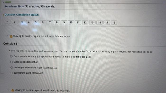 Remaining Time: 33 minutes, 53 seconds. Question Completion Status: 1 2 3