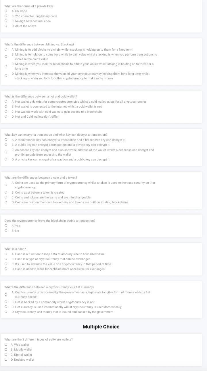 What are the forms of a private key? A. QR Code B.