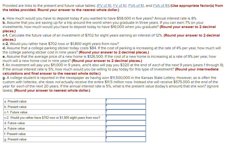 Provided are links to the present and future value tables: (PV of