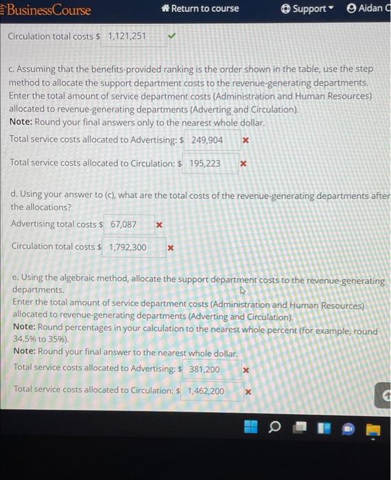 12.50 Comprehensive support department allocations P Flag question Management at C. Pier