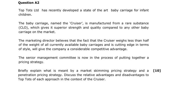 Question A2 Top Tots Ltd has recently developed a state of the