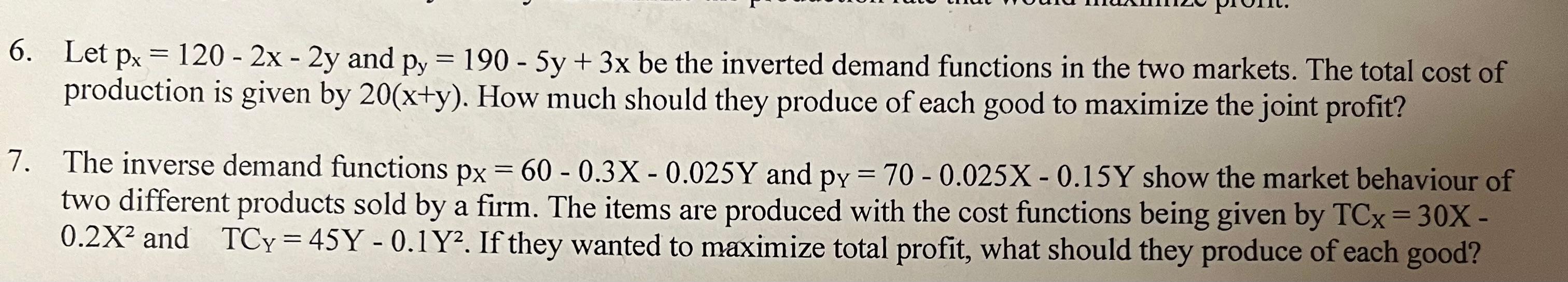 6. Let px = 120 - 2x - 2y and py =