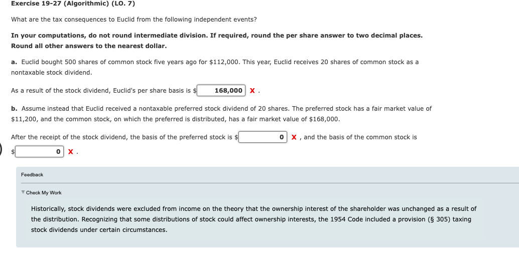 Exercise 19-27 (Algorithmic) (LO. 7) What are the tax consequences to Euclid