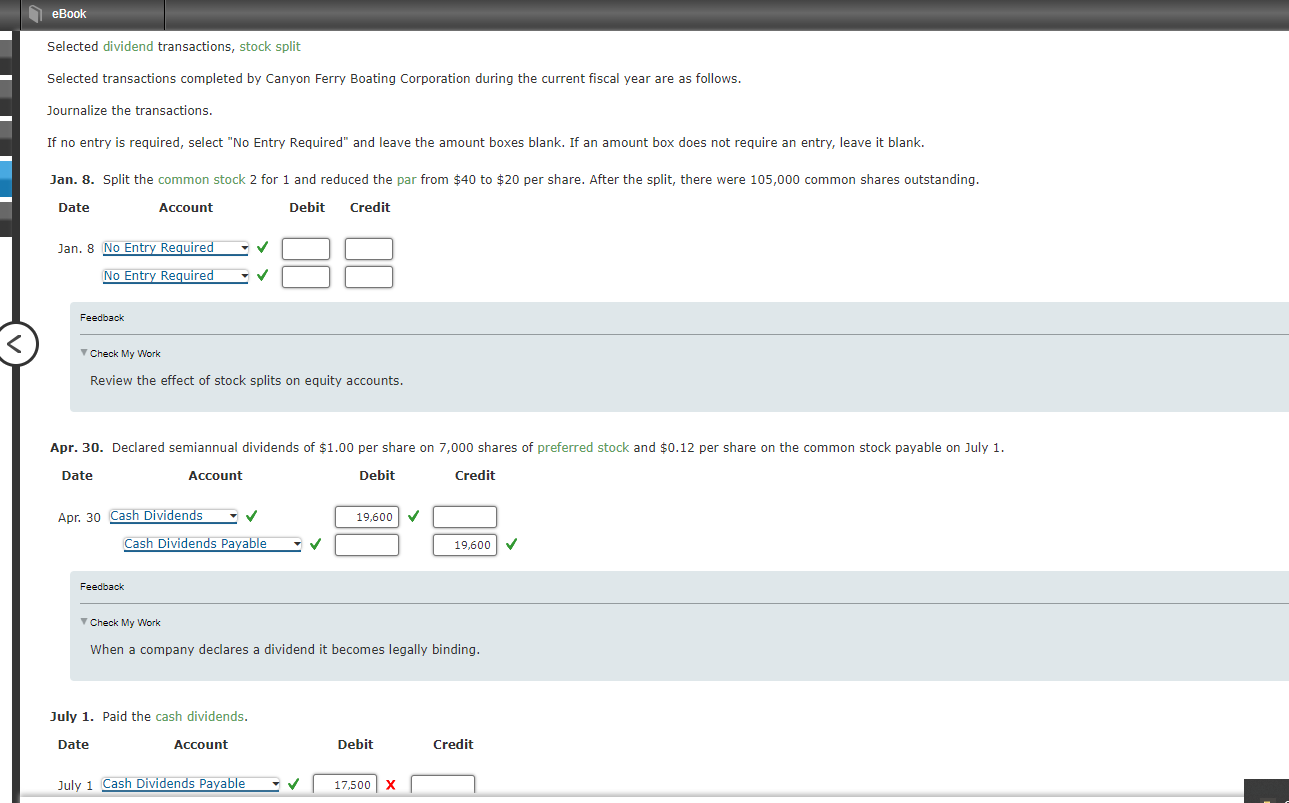 eBook Selected dividend transactions, stock split Selected transactions completed by Canyon Ferry