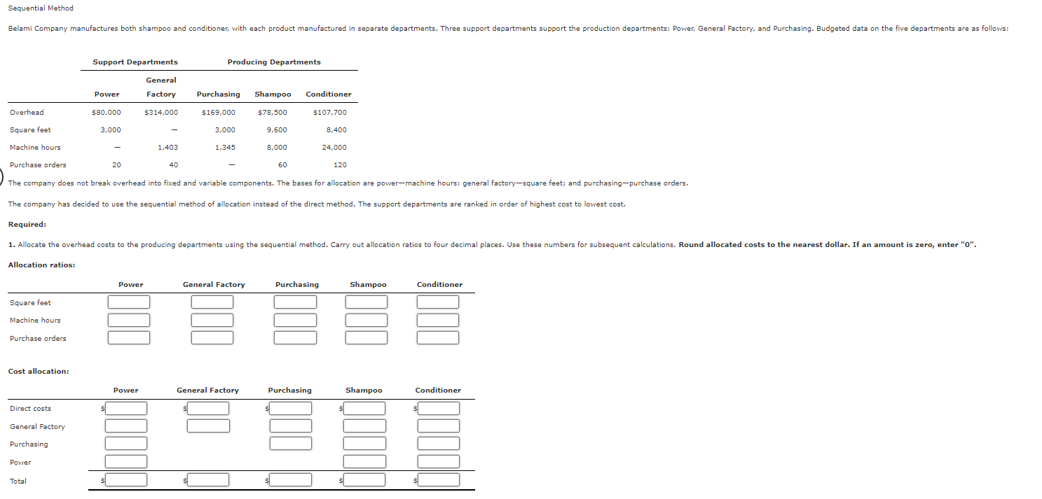 Sequential Method Belami Company manufactures both shampoo and conditioner, with each product