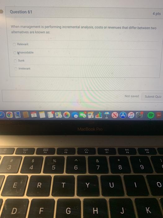 4 pts When management is performing incremental analysis, costs or revenues that