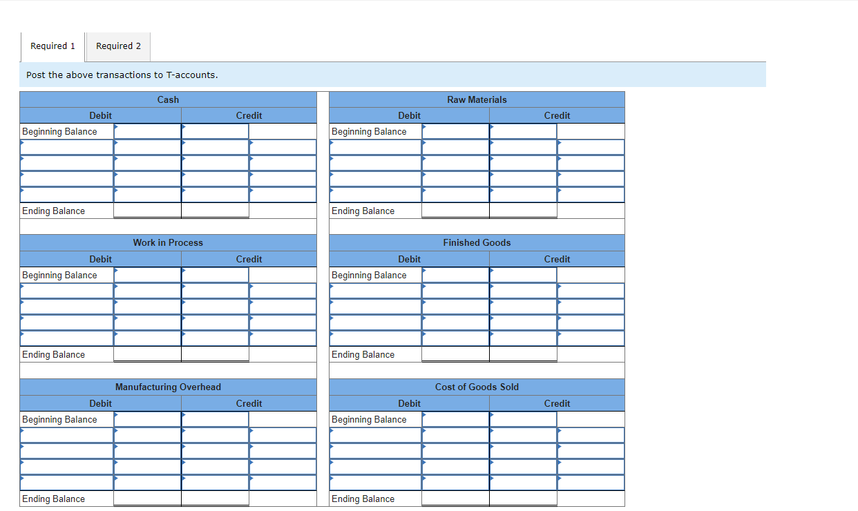 manufacturing company that had no beginning inventories. A subset of the transactions