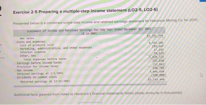 ok t Exercise 2-5 Preparing a multiple-step income statement (LO2-5, LO2-6) Presented