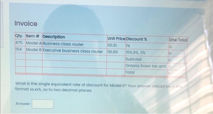 Price Discount% 101.51 154 Model B Executive business class router 191.66 1%