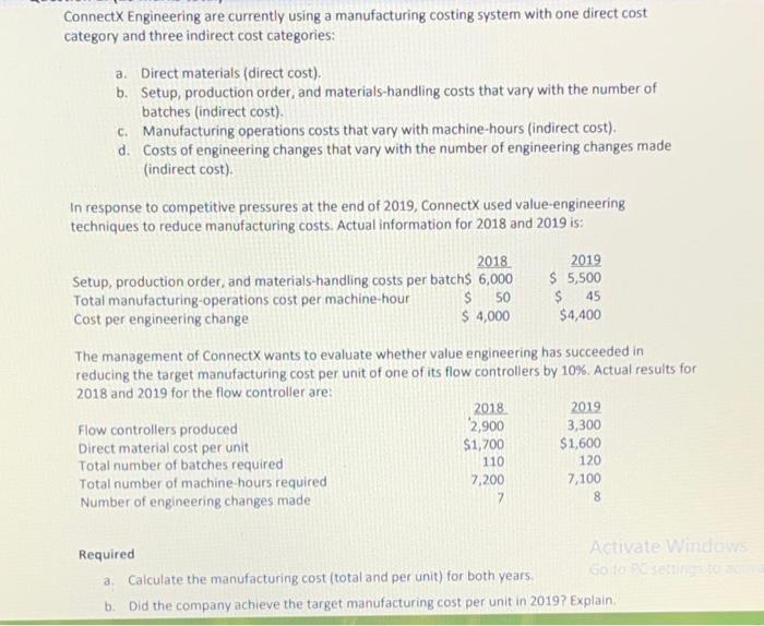 ConnectX Engineering are currently using a manufacturing costing system with one direct