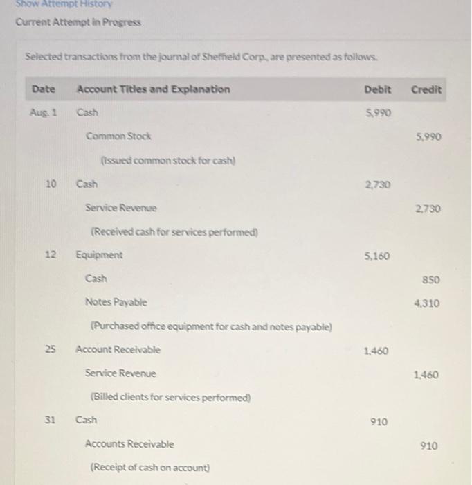 Show Attempt History Current Attempt in Progress Selected transactions from the journal