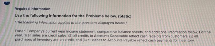 Required information Use the following information for the Problems below. (Static) [The