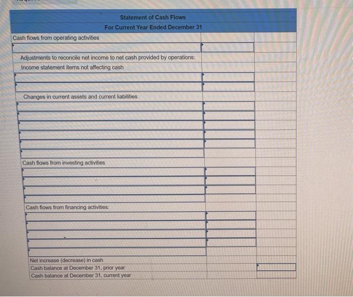 income statement, comparative balance sheets, and additional information follow. For the year,