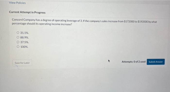 View Policies Current Attempt in Progress Concord Company has a degree of