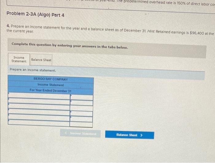 statement and balance sheet LO P1, P2, P3, P4 [The following information