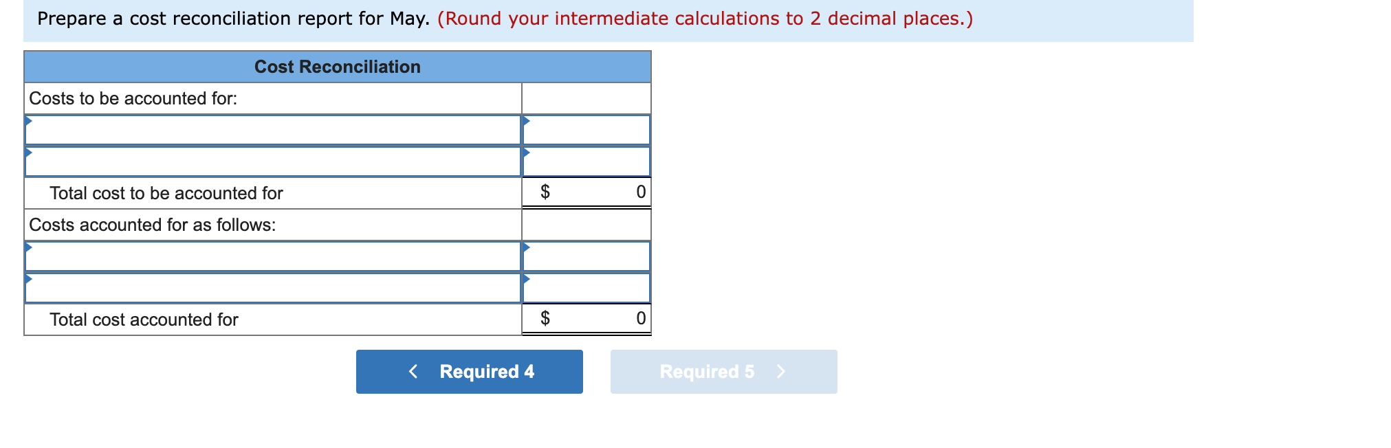May 31; materials 60% complete; conversion 40% complete Cost data: Work in