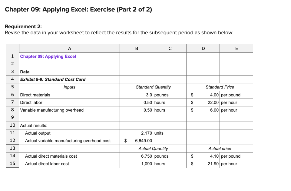 Chapter 09: Applying Excel: Exercise (Part 2 of 2) Requirement 2: Revise