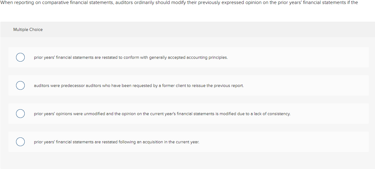 When reporting on comparative financial statements, auditors ordinarily should modify their previously